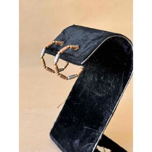 14K Tri-Color Italian Gold Beaded Hoop Earrings